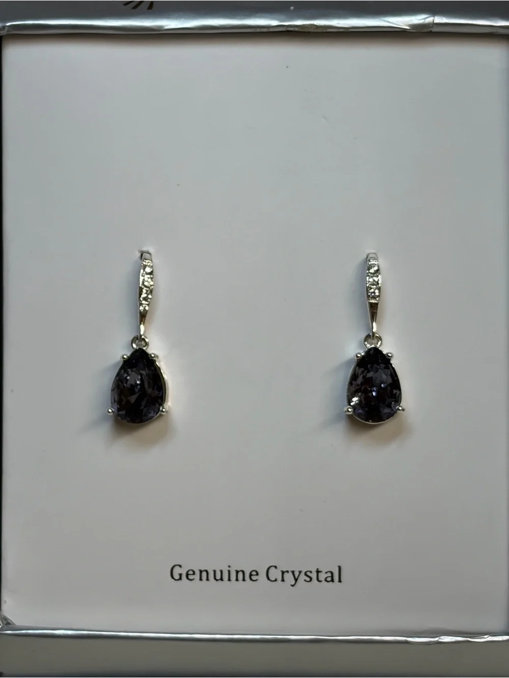 Genuine Crystal Teardrop Dangle Earrings - Deep Purple Sparkle